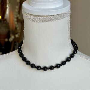 GERMANY | Vintage | Jet Black Faceted Glass Crystals Choker Necklace